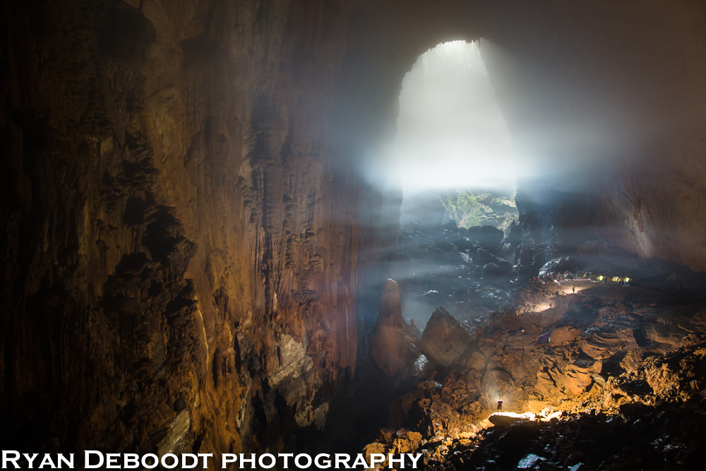 Looking back at the first camp and the first doline in Hang Son Doong. The clouds that form around the first doline really adds to the atmosphere of the cave.